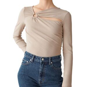 & Other Stories asymmetrical Cutout Detail Rib Top in Beige Size X-Small